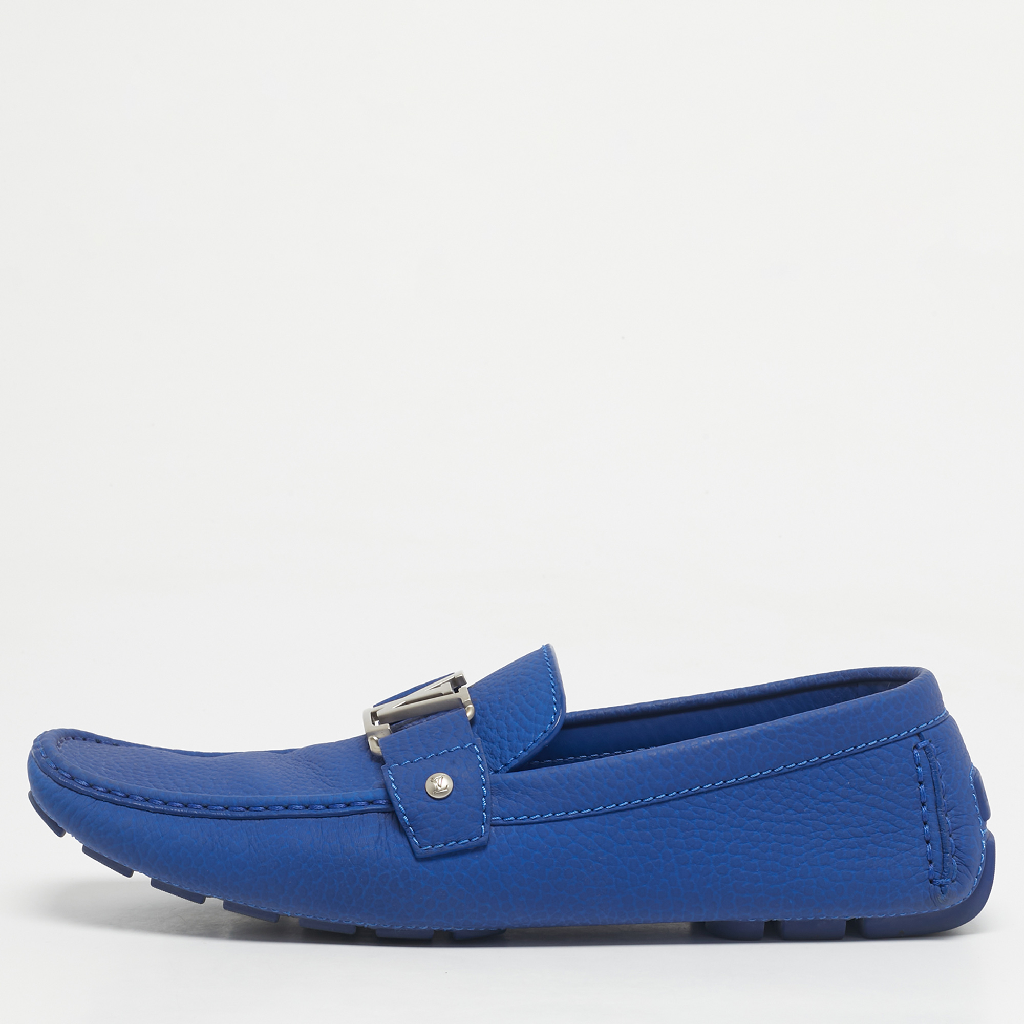 Pre-owned Louis Vuitton Blue Leather Monte Carlo Loafers Size 46