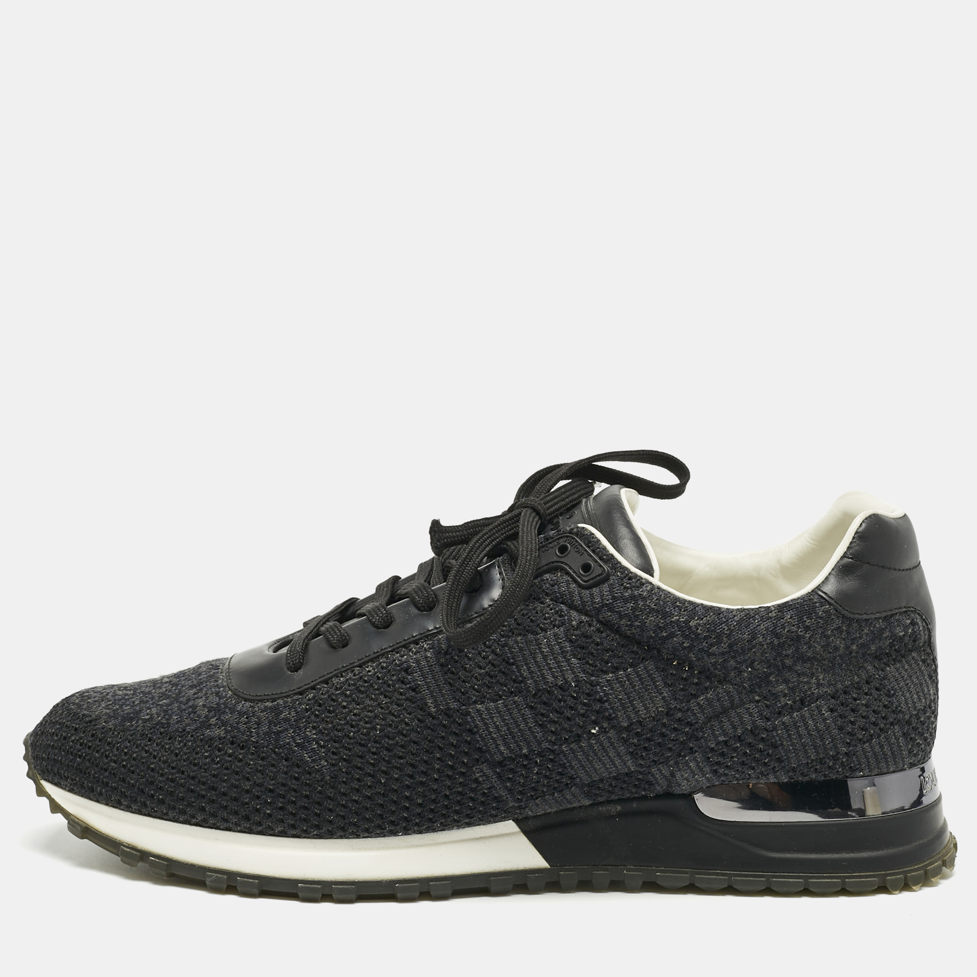 Pre-owned Louis Vuitton Black Damier Knit Fabric And Leather Run Away Low Top Sneakers Size 41