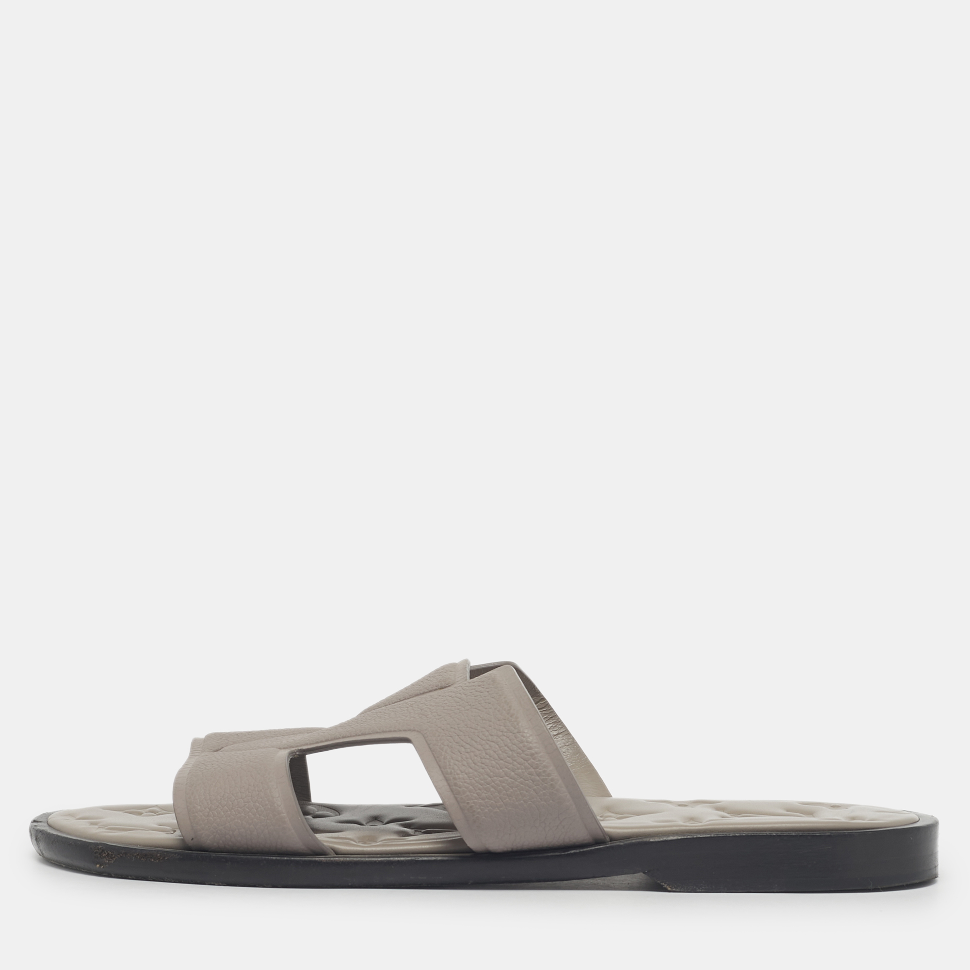 Pre-owned Louis Vuitton Grey Leather Lv Oasis Slide Sandals Size 40 In Gray