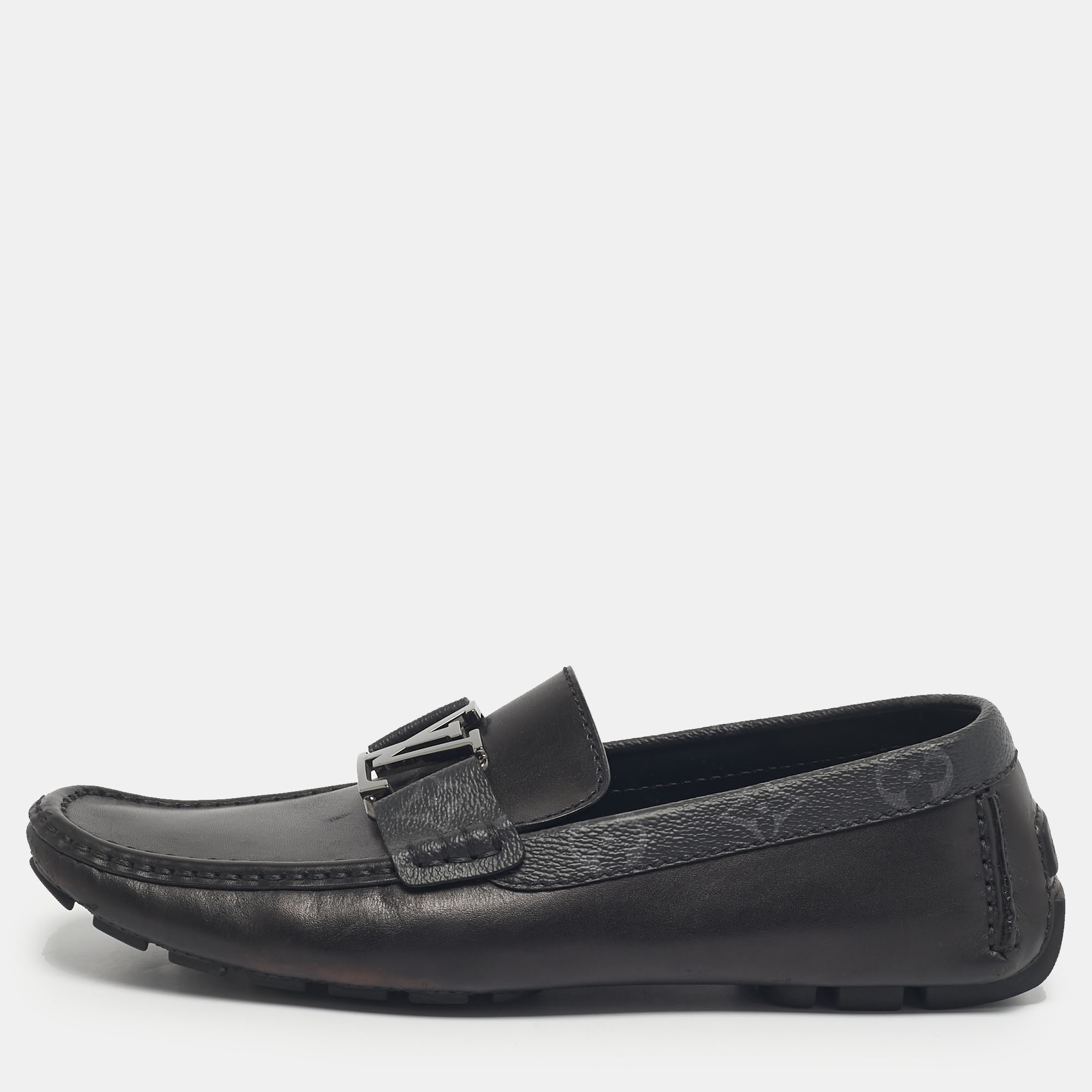 Louis Vuitton Black Monogram Canvas and Leather Monte Carlo Loafers Size 41