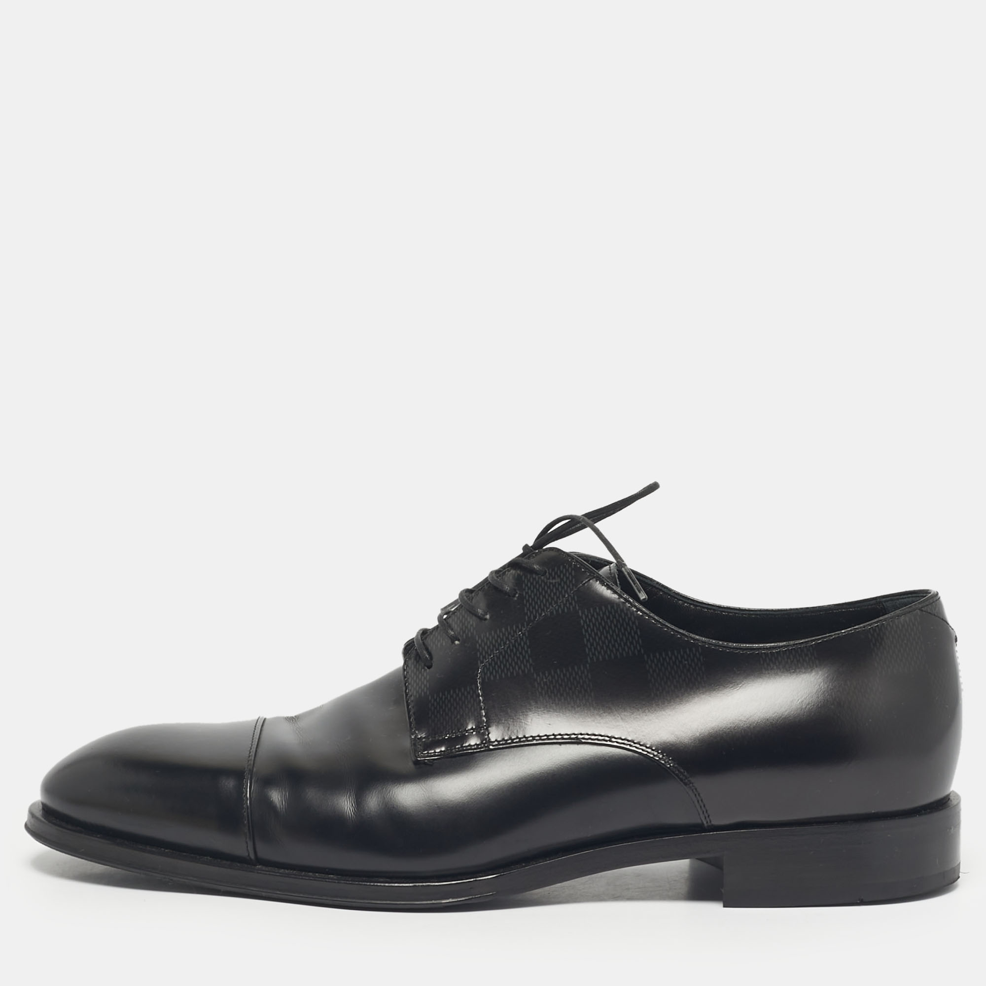 Pre-owned Louis Vuitton Black Leather Damier Embossed Lace Up Derby Oxfords Size 41