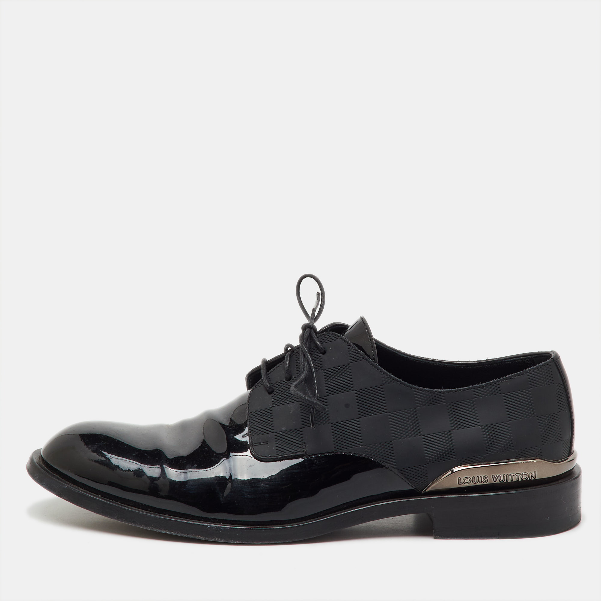 

Louis Vuitton Black Damier and Patent Leather Lace Up Derby Size 41