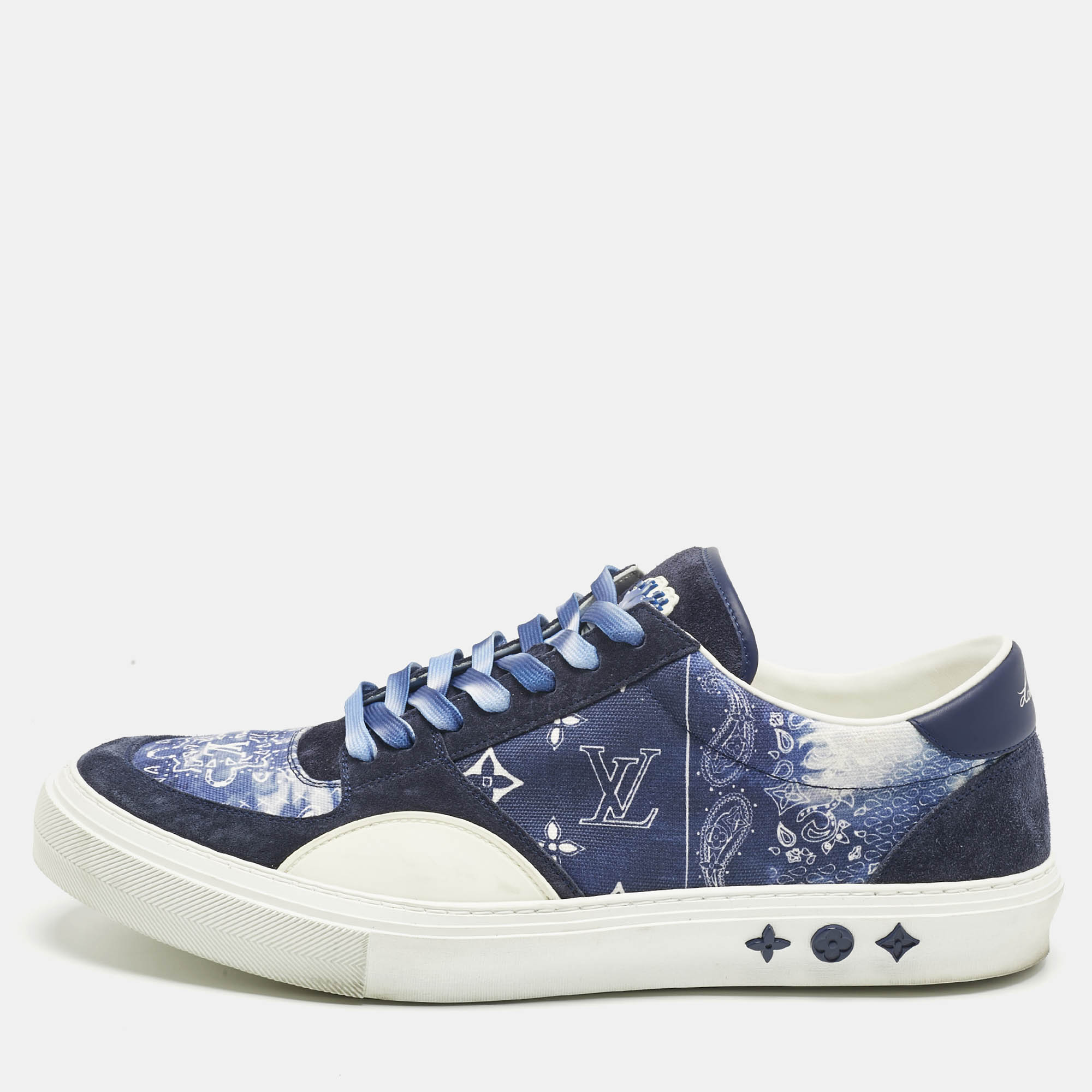 Louis Vuitton Blue Denim and Suede Richelieu LV Ollie Low Top Sneakers Size 46