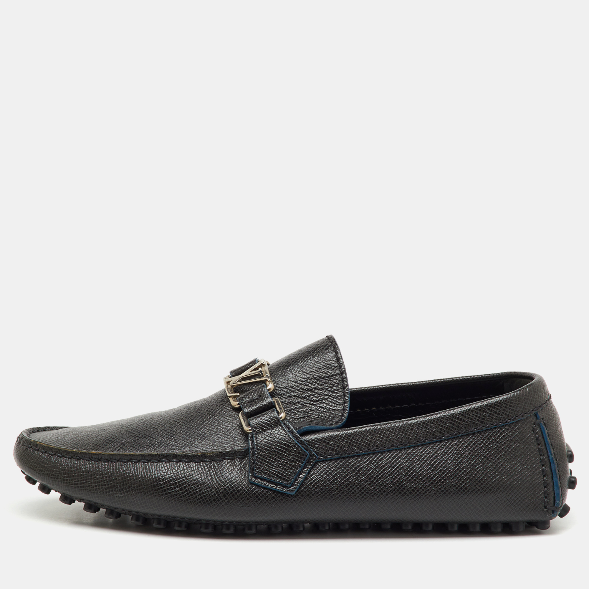Pre-owned Louis Vuitton Black Leather Hockenheim Slip On Loafers Size 41