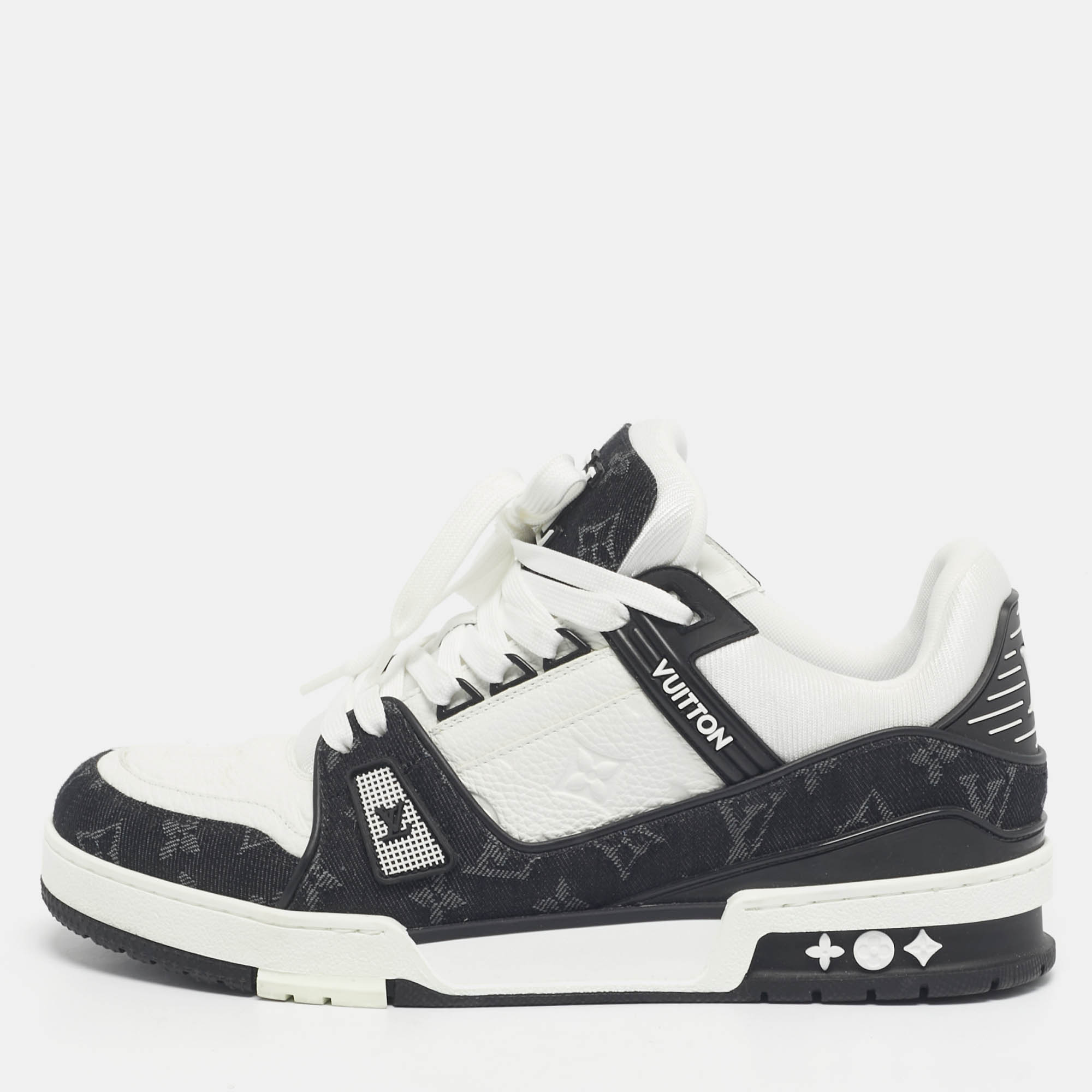 

Louis Vuitton White/Black Denim and Leather LV Trainer Maxi Lace Up Sneakers Size 42.5