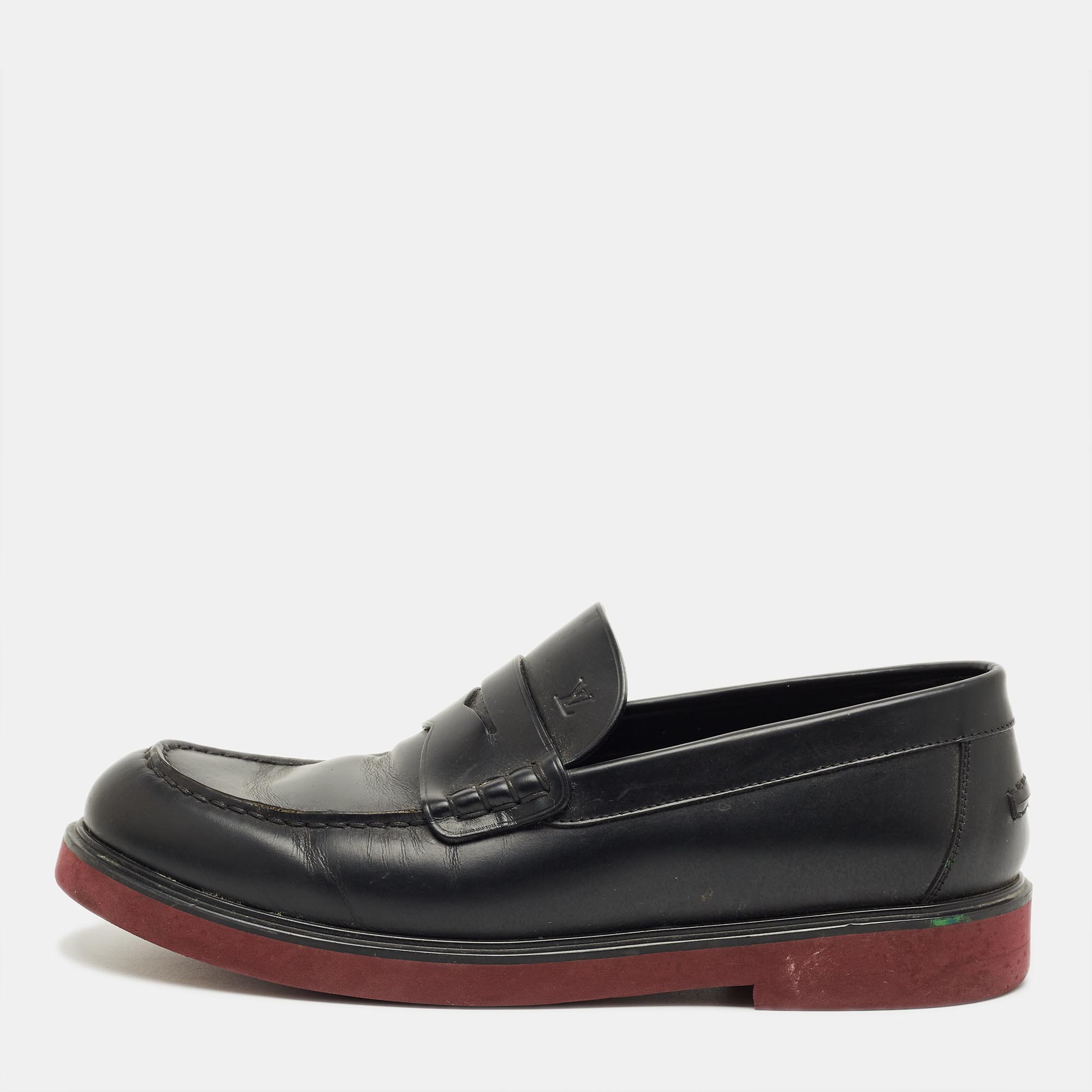 Pre-owned Louis Vuitton Black Leather Slip On Loafers Size 42.5