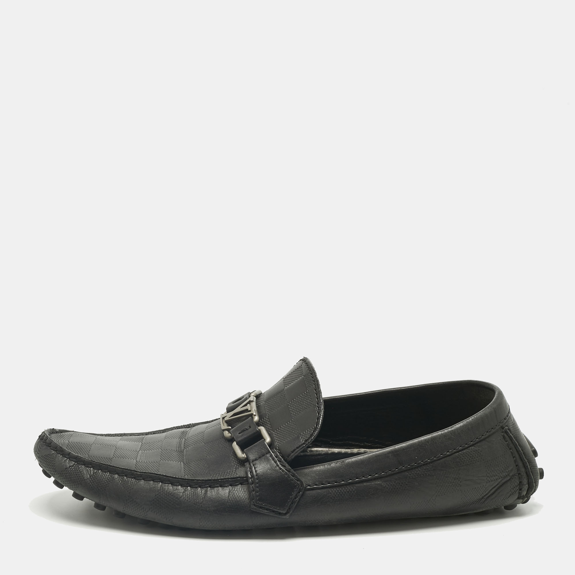 Pre-owned Louis Vuitton Black Demier Leather Hockenheim Loafers Size 44.5