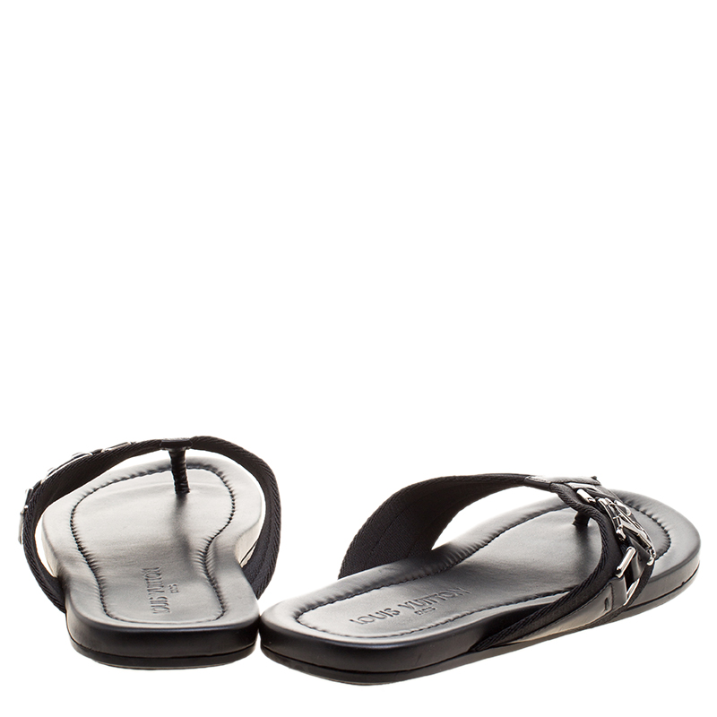 Louis Vuitton Black Fabric and Leather Hamptons Thong Sandals Size