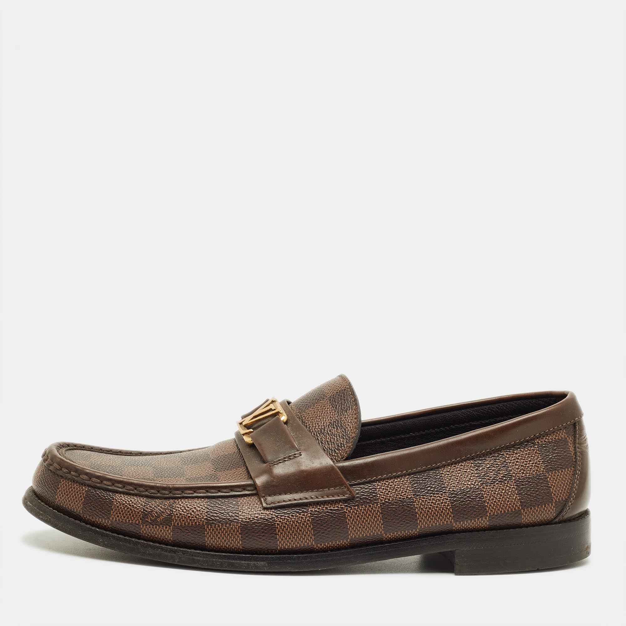 

Louis Vuitton Brown Damier Canvas and Leather Major Loafers Size 42