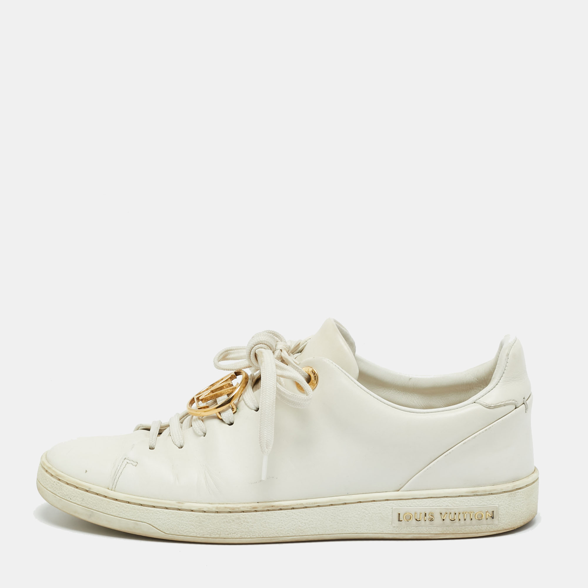 

Louis Vuitton White Leather Frontrow Lace Up Sneakers Size