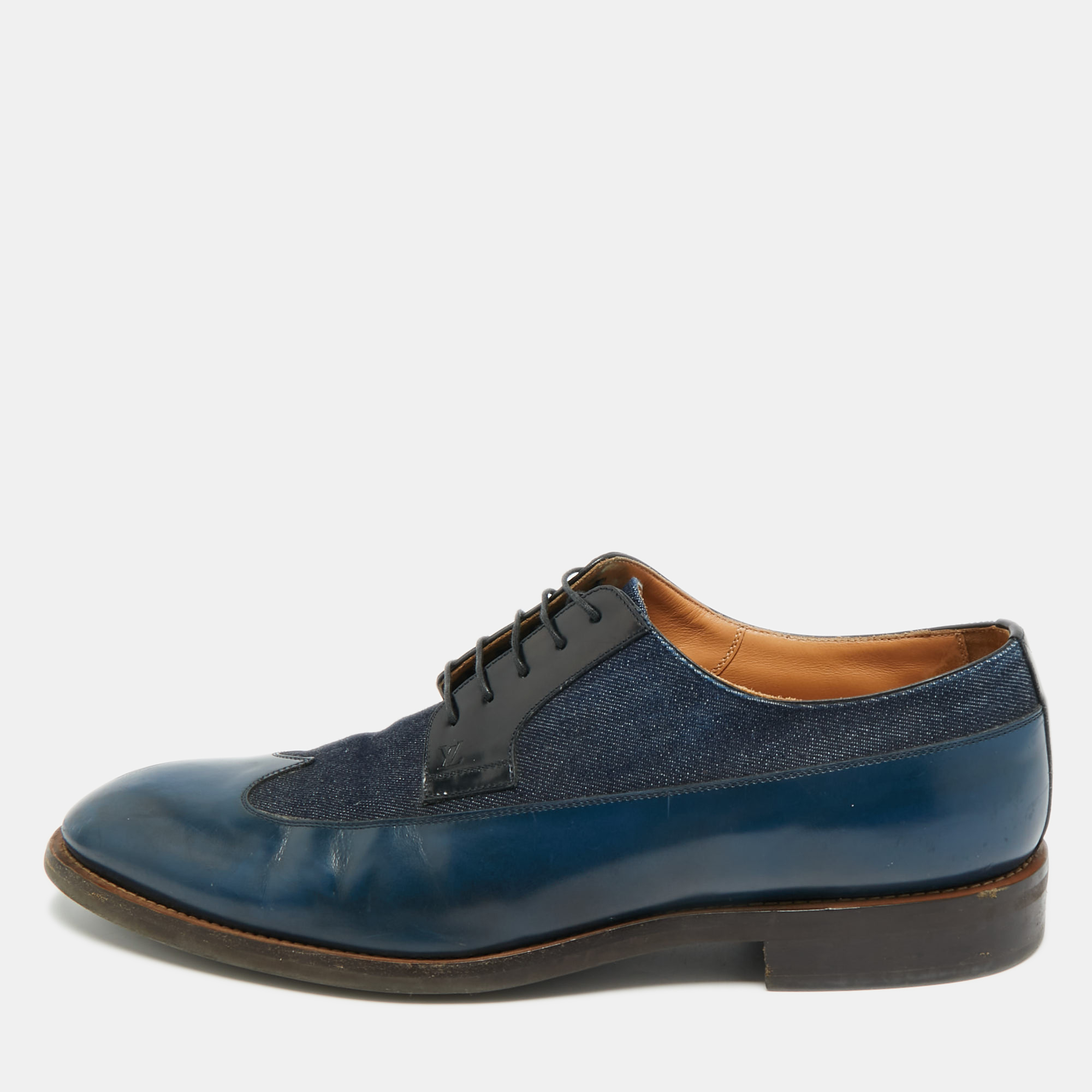 

Louis Vuitton Size 43.5 Blue Denim and Leather Lace Up Derby