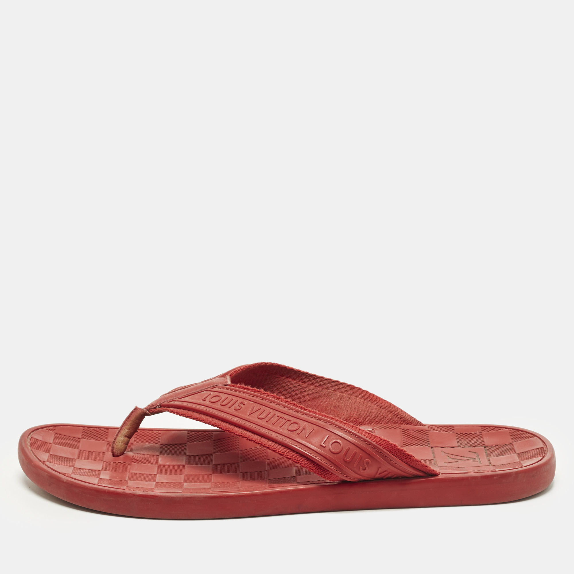 

Louis Vuitton Size 44 Red Leather and Rubber Thong Flats Slide