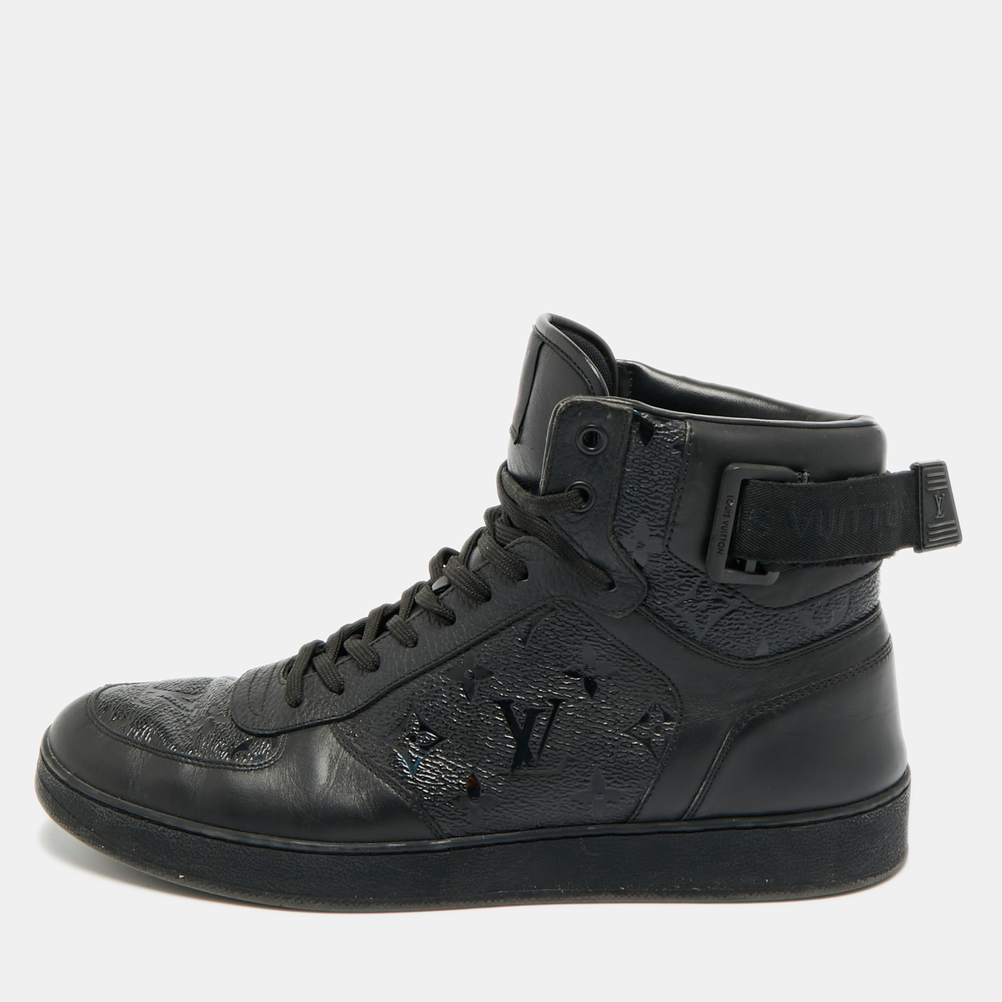 

Louis Vuitton Rivoli Size 42.5 Black Monogram Canvas and Leather High Top Sneakers