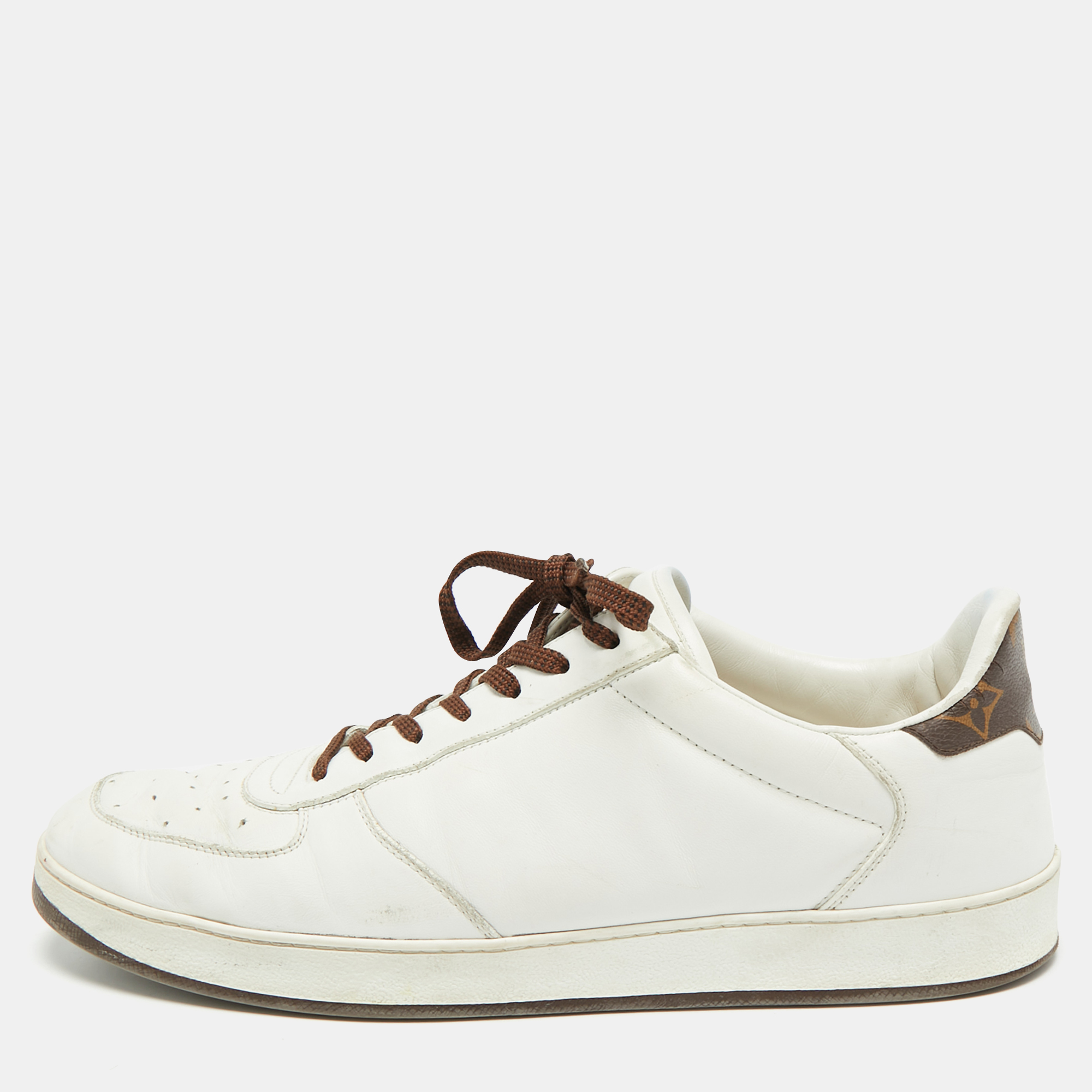 

Louis Vuitton White/Brown Leather and Monogram Canvas Low Top Sneakers