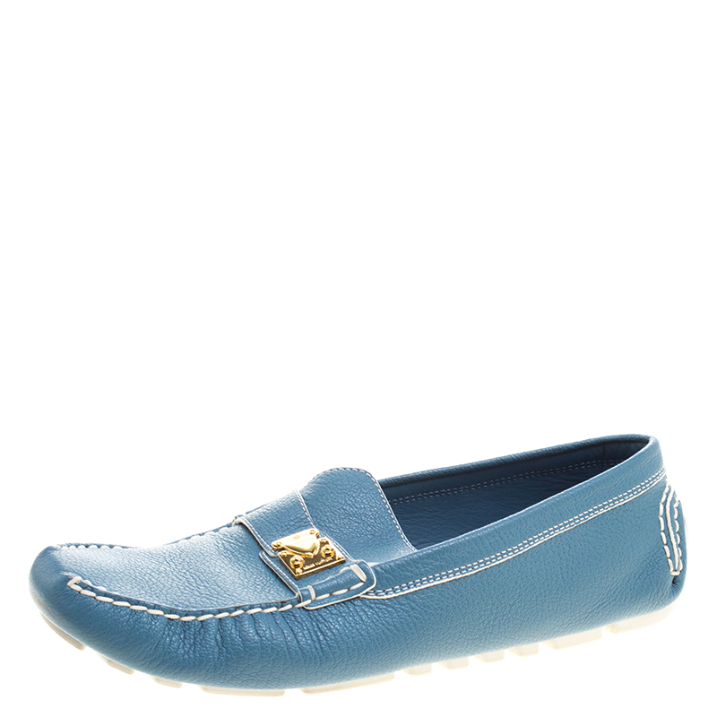 blue driving loafers