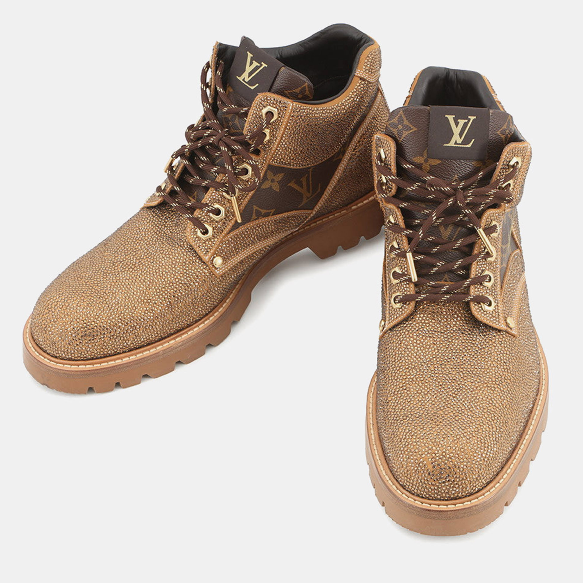 

Louis Vuitton Oberkampf Line Encreboots Brown/Gold Leather Rhinestone Size