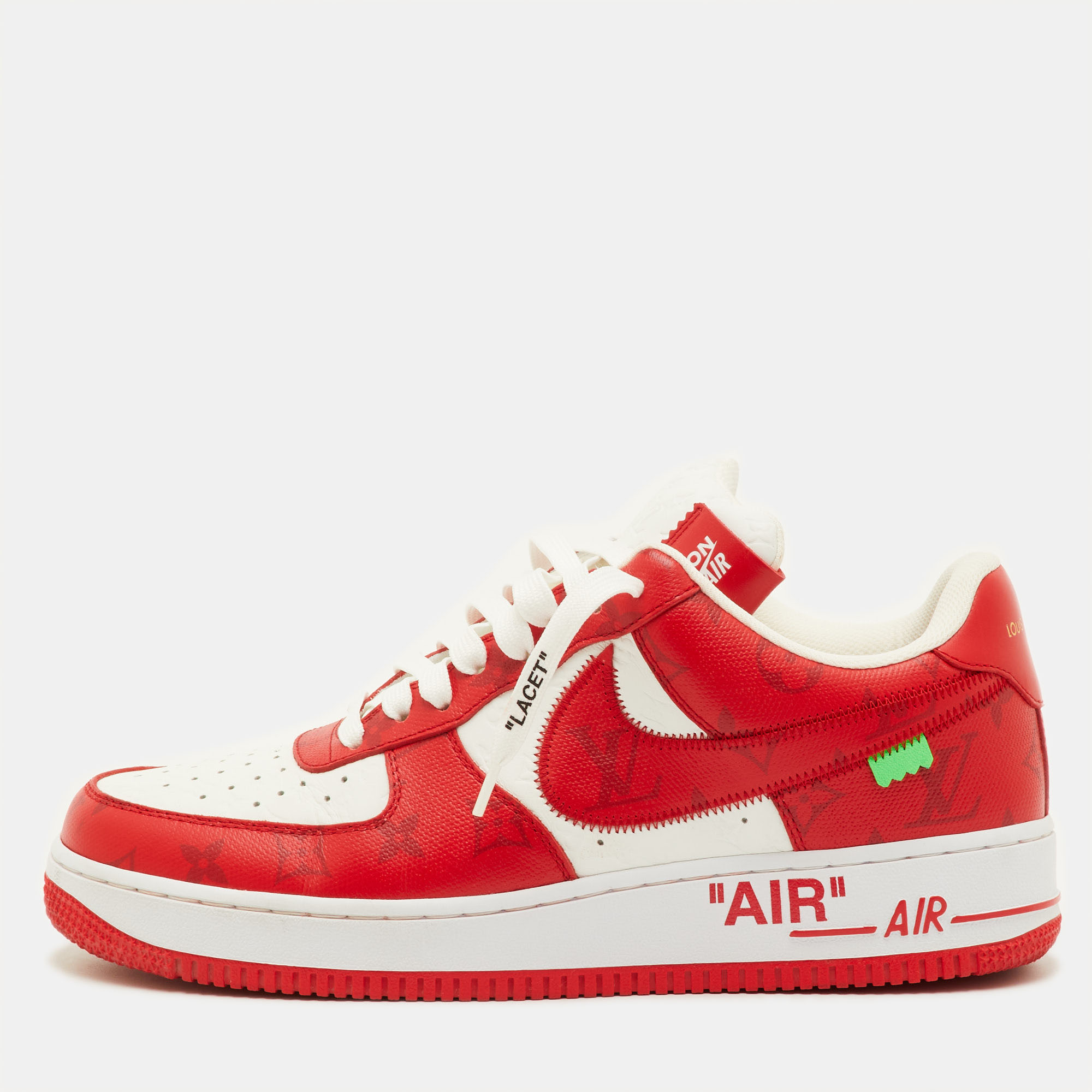 

Louis Vuitton x Nike Air Force 1 Virgil Abloh Size 43.5 Red/White Monogram Canvas and Leather Sneakers