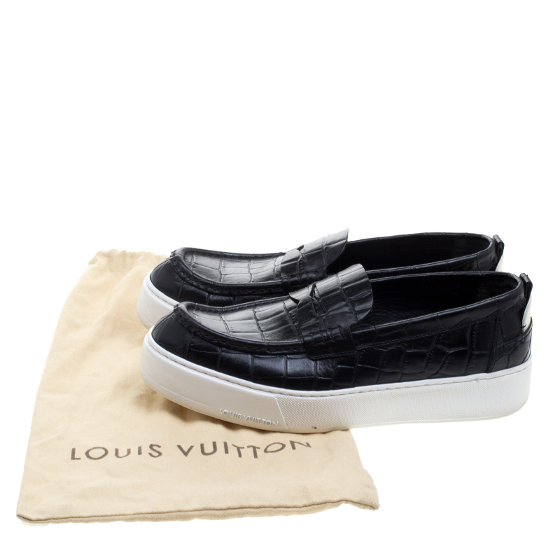 Louis Vuitton Brown Monogram Canvas And Black Leather Slalom Low Top  Sneakers Si