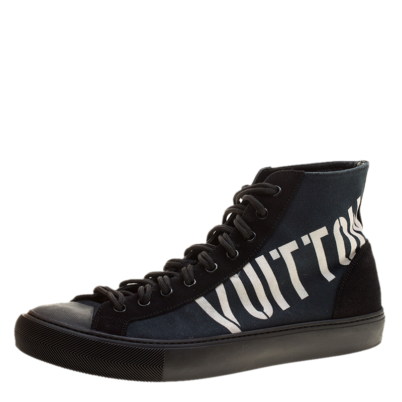 Pre Owned حذاء رياضي لوي فيتون تاتوو كانفاس أزرق بعنق مرتفع مقاس 42.5