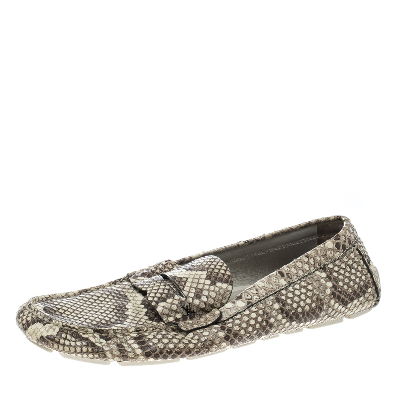 Pre Owned Louis Vuitton Beige/Brown Python Penny Loafers Size 43.5