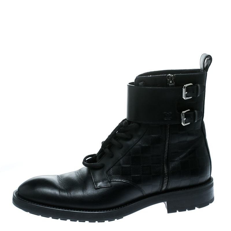 Louis Vuitton Black Damier Leather Clash Ankle Boots Size 43