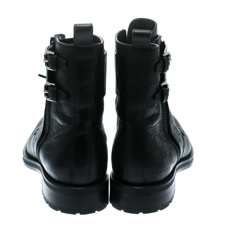 Louis Vuitton Black Damier Leather Clash Ankle Boots Size 43 Louis Vuitton