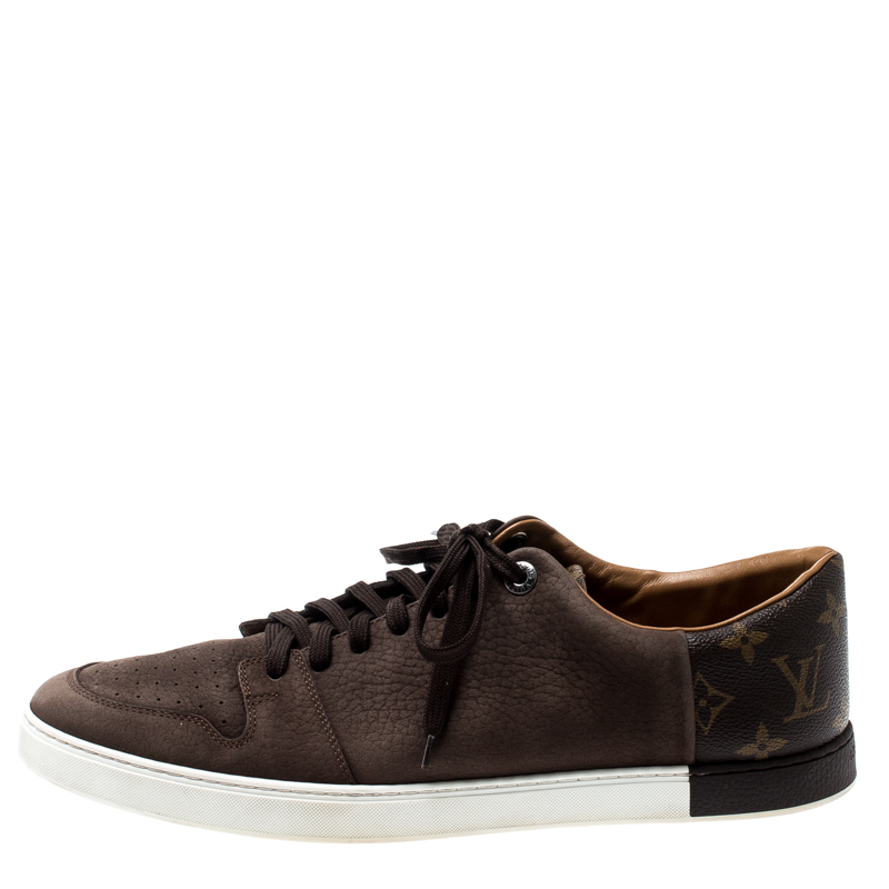 Louis Vuitton Brown Nubuck Leather And Monogram Canvas Line Up Sneakers ...