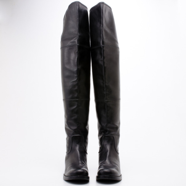 Louis Vuitton Black Leather Marisa Thigh Flat Boots Size 39.5 Louis Vuitton