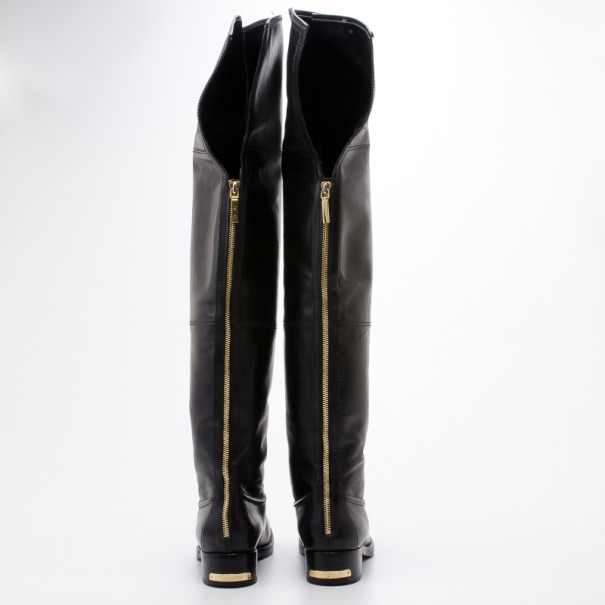 Louis Vuitton Black Leather Marisa Thigh Flat Boots Size 39.5