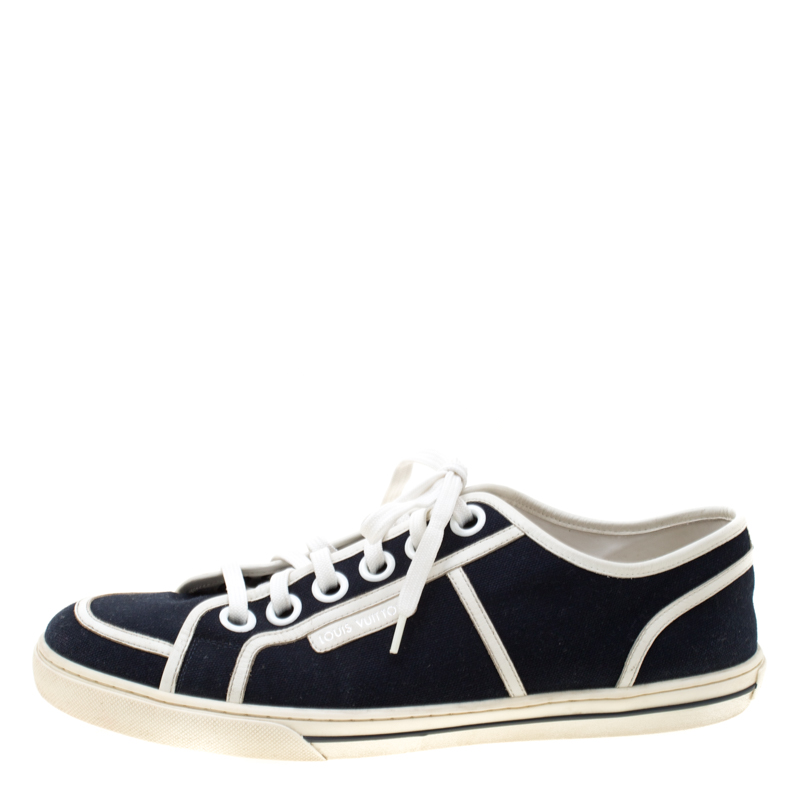 

Louis Vuitton Black Canvas And White Leather Trim Lace Up Sneakers Size, Blue