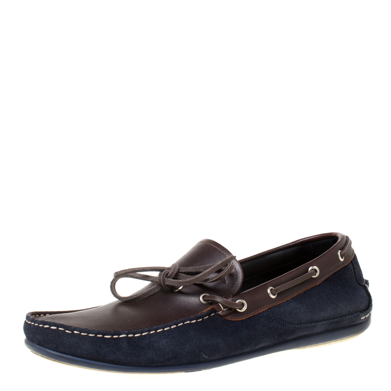 Pre Owned Salvatore Ferragamo Brown/Blue Leather Loafers Size 43.5