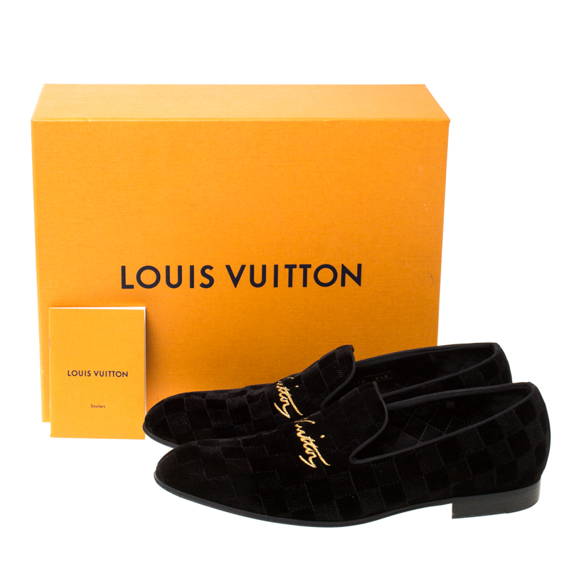 Louis Vuitton Black Damier Velvet Slip On Loafers Size 42.5 Louis Vuitton