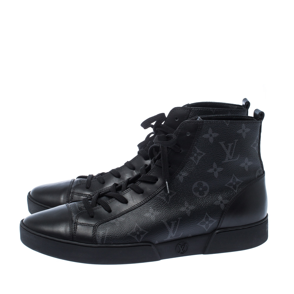 Louis Vuitton Black Leather And Monogram Eclipse Canvas Match Up High Top Sneakers Size 42 Louis ...
