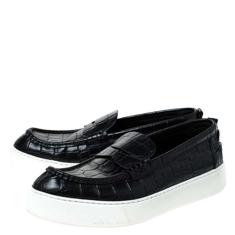 Louis Vuitton Black Croc Embossed Leather Slip On Sneakers Size 45 Louis Vuitton | TLC