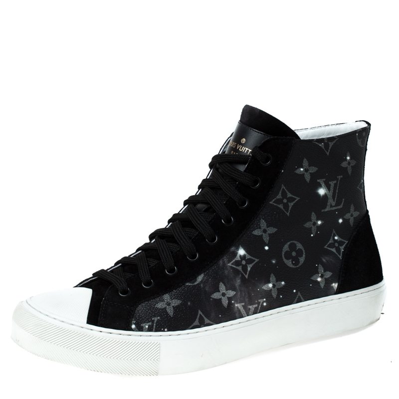 Louis Vuitton Monogram Canvas And Suede High Top Lace Up Sneakers