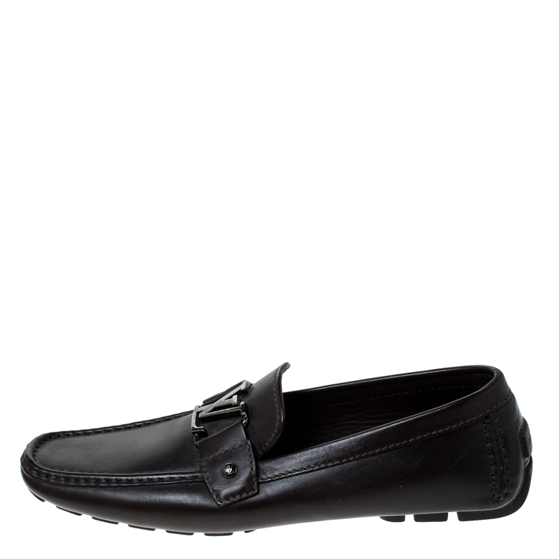 

Louis Vuitton Brown Leather Monte Carlo Logo Slip On Loafers Size