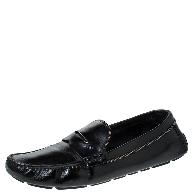 Pre Owned Louis Vuitton Black Leather Monte Carlo Slip On Loafers Size 45