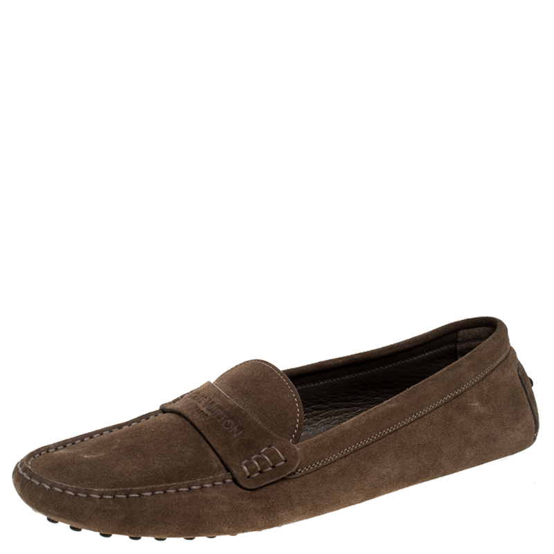 Pre Owned Louis Vuitton Brown Suede Slip On Loafers Size 41