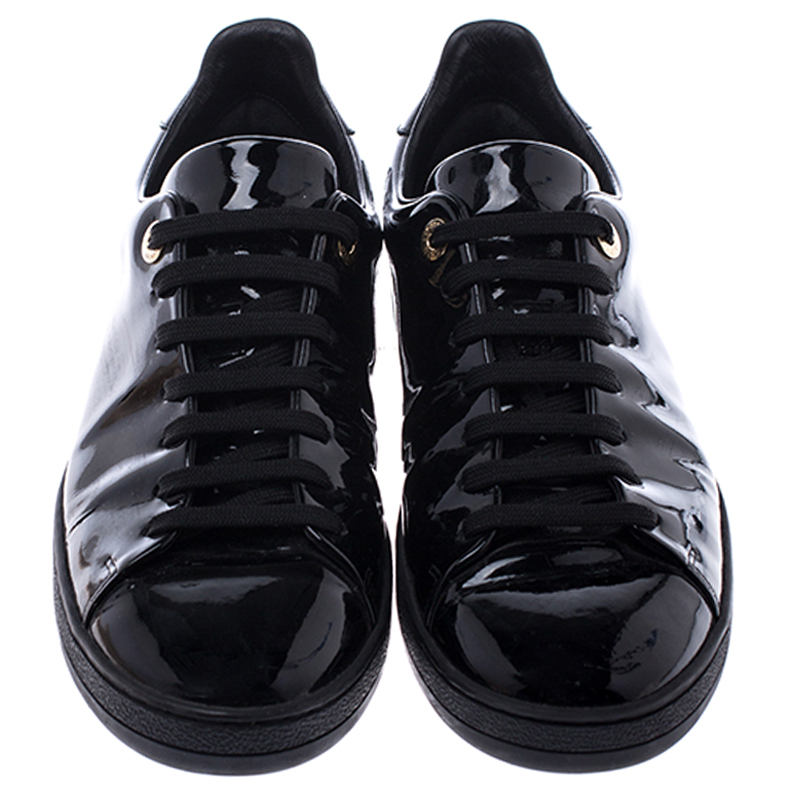 Louis Vuitton Black Patent Leather Frontrow Low Top Lace Up Sneakers ...