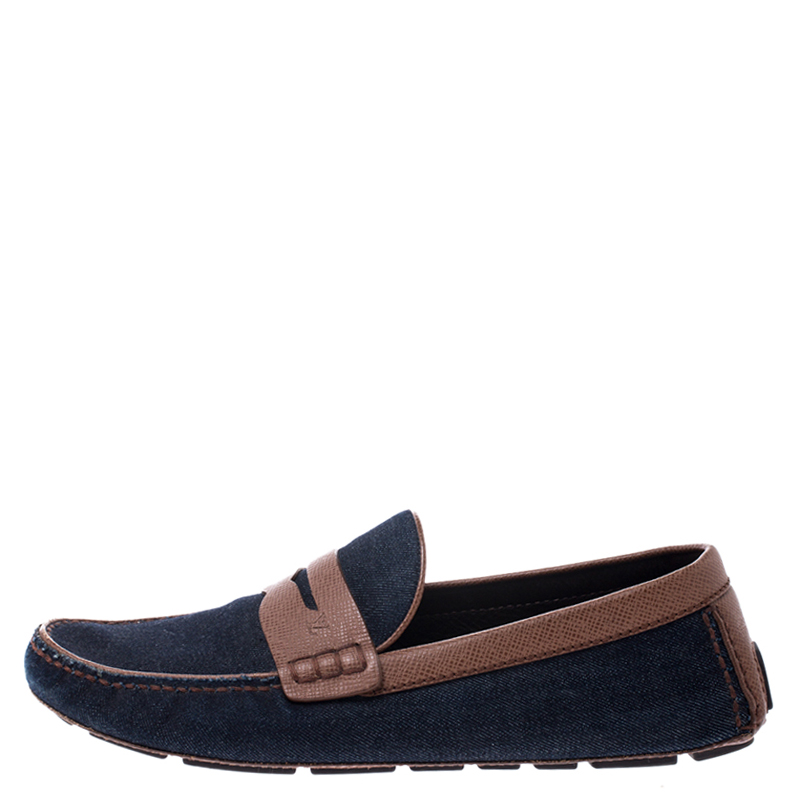 

Louis Vuitton Blue Denim And Brown Leather Penny Loafers Size