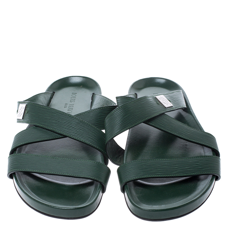 Louis Vuitton Green Epi Leather Pioneer Cross Strap Flat Slides