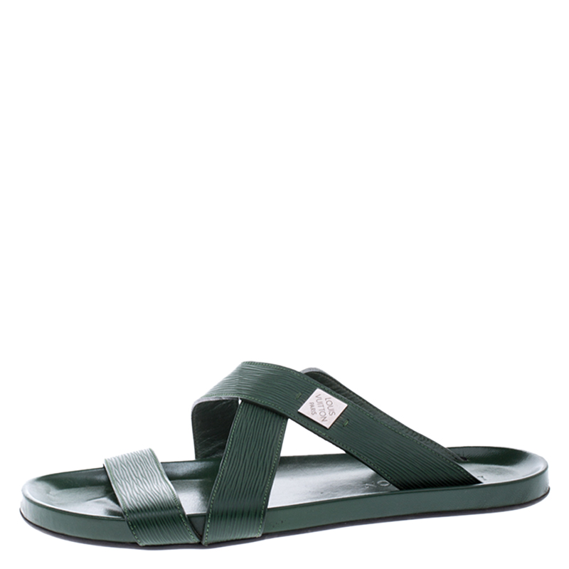 

Louis Vuitton Green Epi Leather Pioneer Cross Strap Flat Slides Size