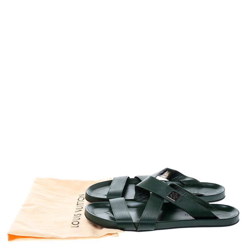 Louis Vuitton Green Epi Leather Pioneer Cross Strap Flat Slides