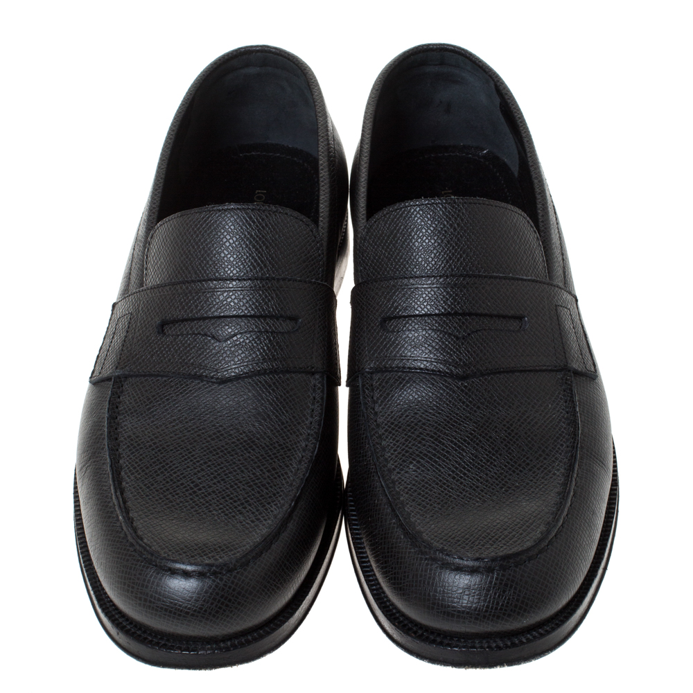Pre-owned Louis Vuitton Black Textured Leather Penny Loafers Size 40 ...