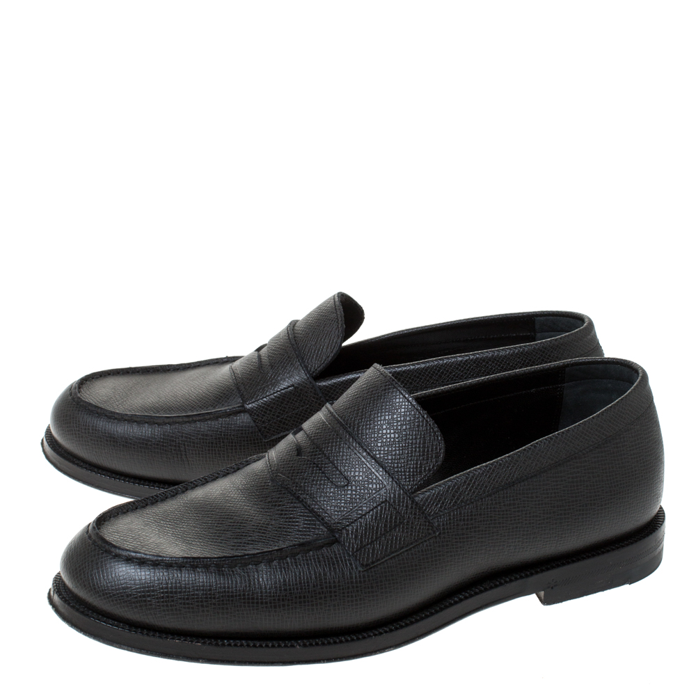Pre-owned Louis Vuitton Black Textured Leather Penny Loafers Size 40 ...