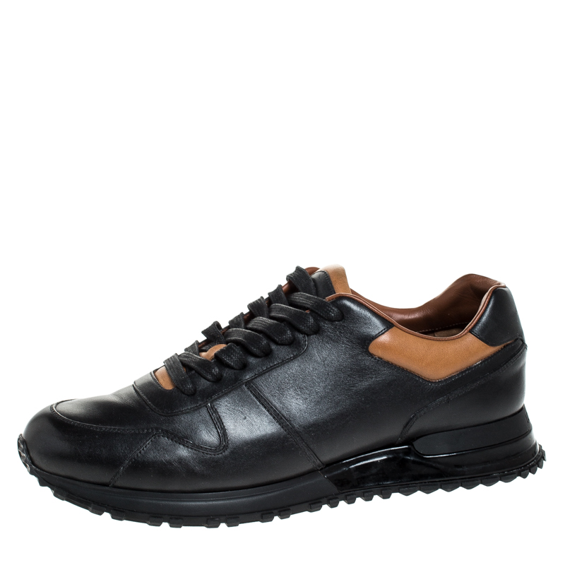 Louis Vuitton Black/Tan Leather Trim Run Lace Up Sneakers Size 43