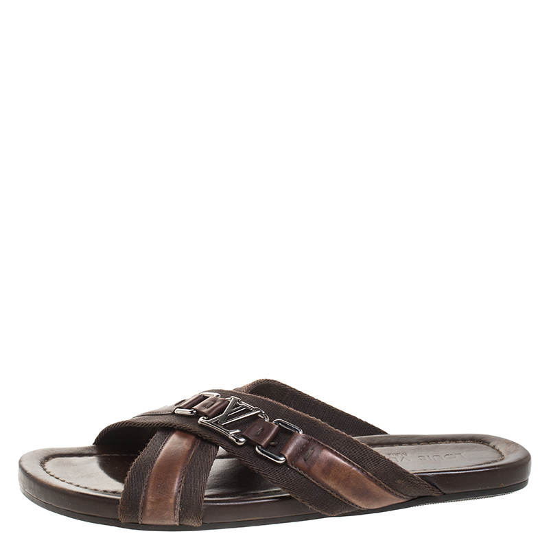 

Louis Vuitton Brown Leather and Fabric Criss-Cross Sandals Size