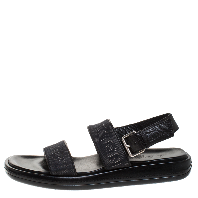 

Louis Vuitton Black Denim Fabric And Leather Back Strap Sandals Size