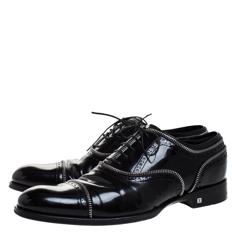Pre-owned Louis Vuitton Black Patent Leather Lace Up Oxfords Size 41.5