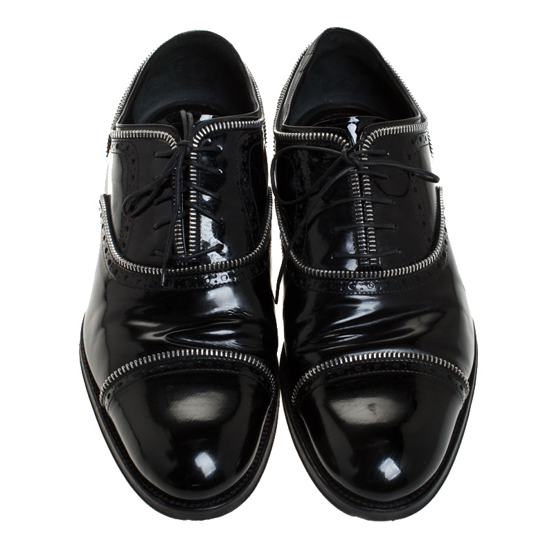 Pre-owned Louis Vuitton Black Patent Leather Lace Up Oxfords Size 41.5